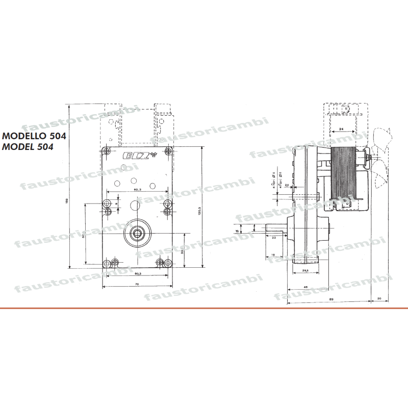 2031_ - BCZ MOTORIDUTTORE 504/9.5 504 1,3 RPM ALBERO Ø 9,5 mm 230V PRO  STUFA PELLET - BCZ