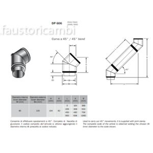 ROCCHEGGIANI DP ACCIAIO INOX Ø 80/130 CURVA 45° DP60680