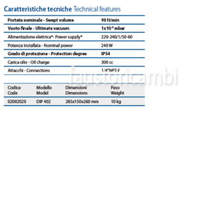 pompe per alto vuoto dip402 90lt/min